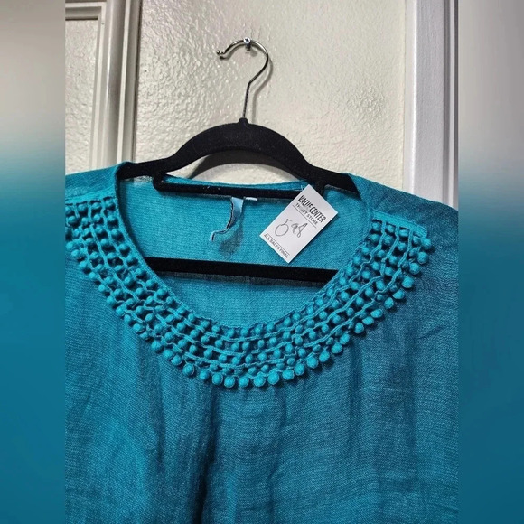 Michael Stars Textured Linen Yael Elbow Sleeve Boatneck Tunic Dress in Cove XS - Picture 4 of 7